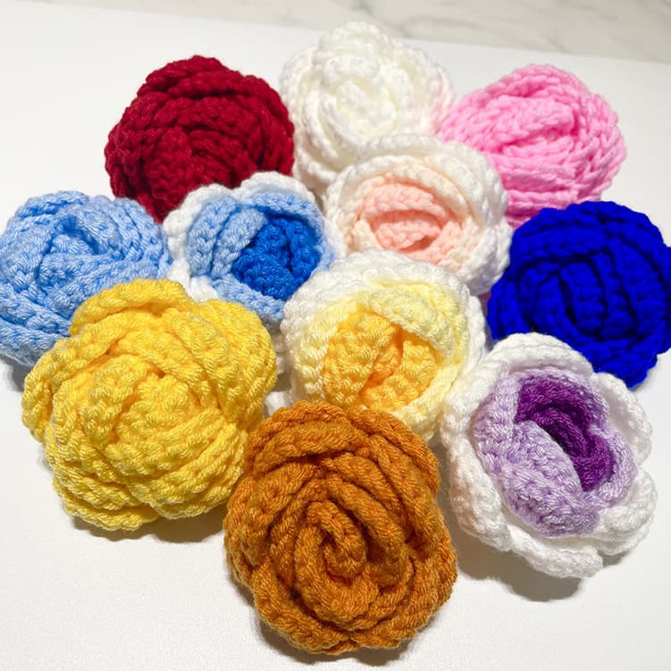 Finished Handmade Knitted Roses Artificial Flowers DIY Yarn Flowers Semi-finished Flower Bouquet Ornament Valentine's Day Gift
