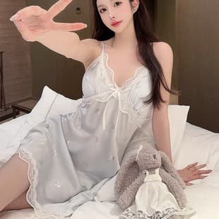 Camisole Sleep Dress Women's Ice Silk Heat-Transfer Butterfly Sweet Girl Silk Nightgown Loungewear Internet Celebrity Style