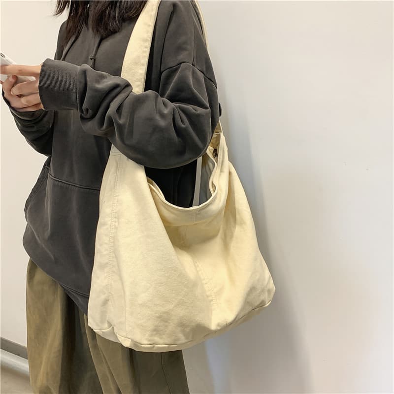 Crossbody Bag for Female College Students School Bag Yuezi Ins Style Japanese Simple Large Capacity Solid Color Canvas Bag Shoulder Bag