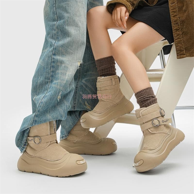 Smiley face snow boots, men's American style, ugly-cute big-head Martin boots, women's winter fleece-lined warm couple's Northeast cotton shoes