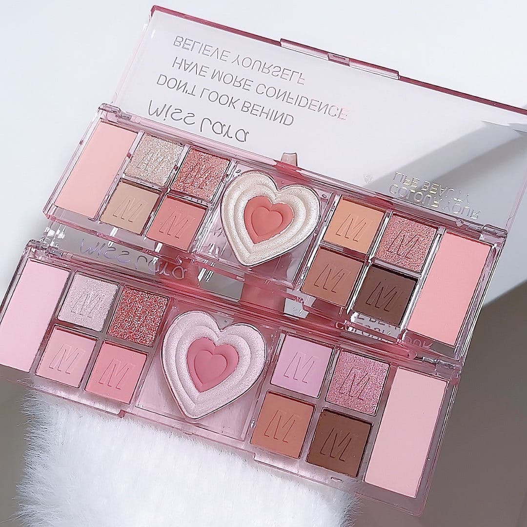 MISS LARA Love Heart Eyeshadow Highlighter Under-Eye Brightener Blush Multi-Use Daily Pink Sweet Eye Makeup Palette