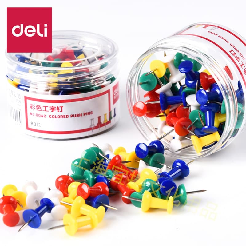 Deli 0042 Colored I-Letter Studs, Boxed Metal Cork Photo Wall Stainless Steel Pictorials, 80 Pieces
