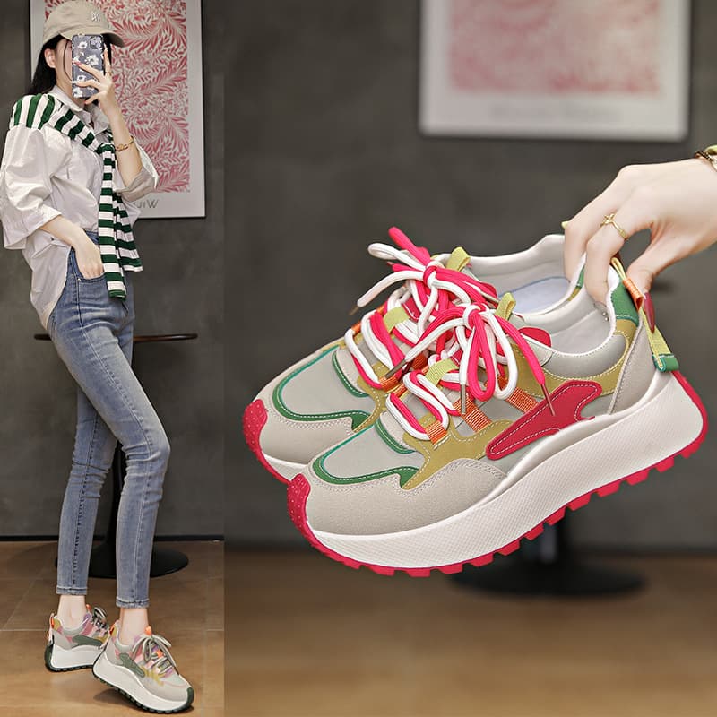 Cross-border Large Size Ins Korean New Dad Sneakers Women Student Sports Running Shoes Casual Thick Sole Heightening Shoes BN016-1