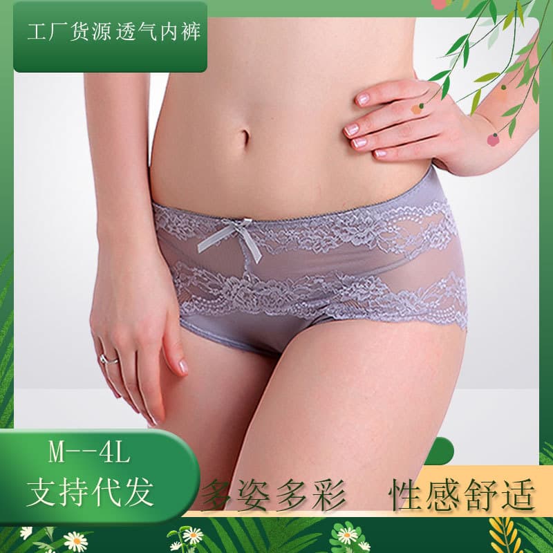 New Product Manufacturer Wholesale Large Size High-Waisted Underwear, Sexy Lace Breathable Modal Women's Triangle Panties, Supports Drop Shipping