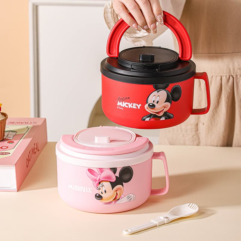 New Mickey Collaboration Instant Noodle Bowl, Ceramic Bowl with High Aesthetic Value, Lid Included, Suitable for Instant Noodles and Snail Noodle Soup, Dormitory-Specific Rice Bowl
