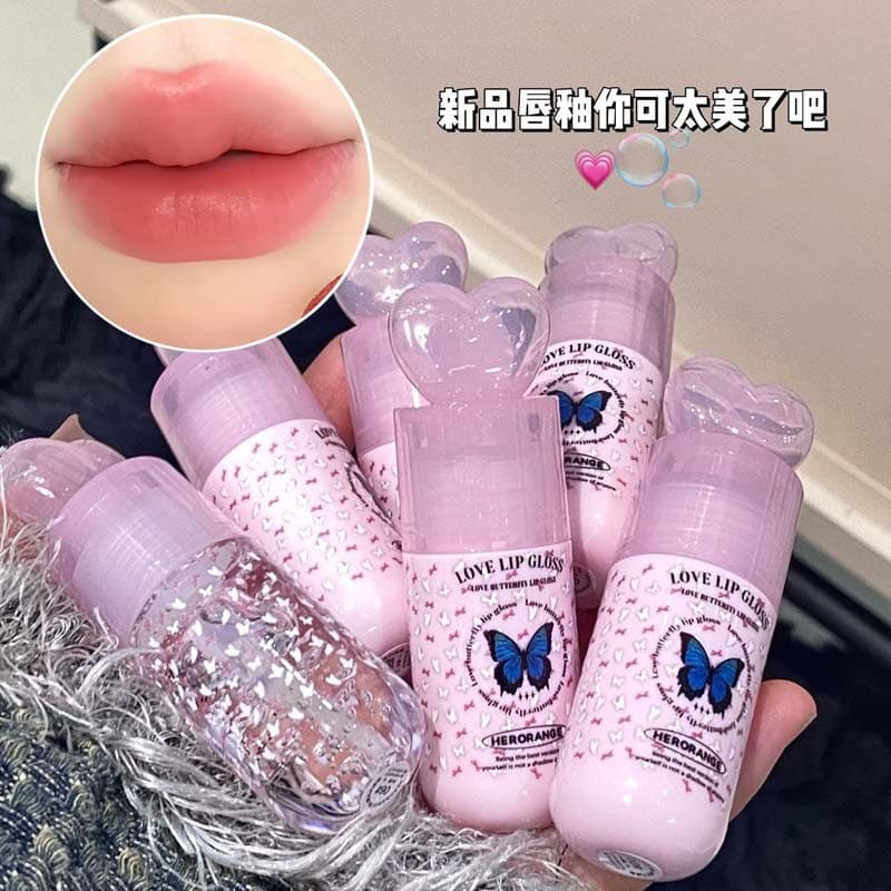 HERORANGE ~ Peach Heart Butterfly Series Lip Glaze Velvet Matte Lip Mud Brightening Lipstick Stackable Water Gloss Plumping Lip Oil