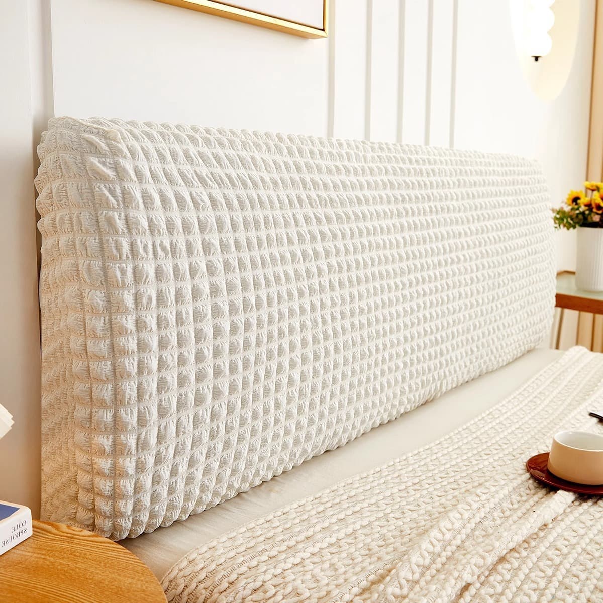 Modern simple seersucker bedside cover dust-proof anti-slip wear-resistant bedside cover household wooden bed backrest dust cover