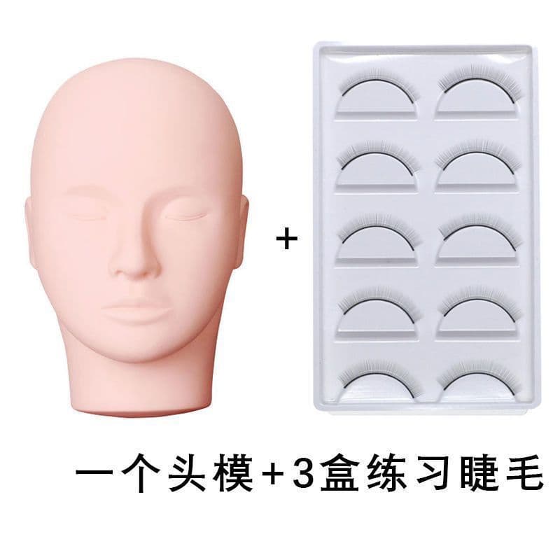 Eyelash Extension Practice Mannequin Head with 15 Pairs of Practice Lashes for Nail Salon and Eyelash Training
