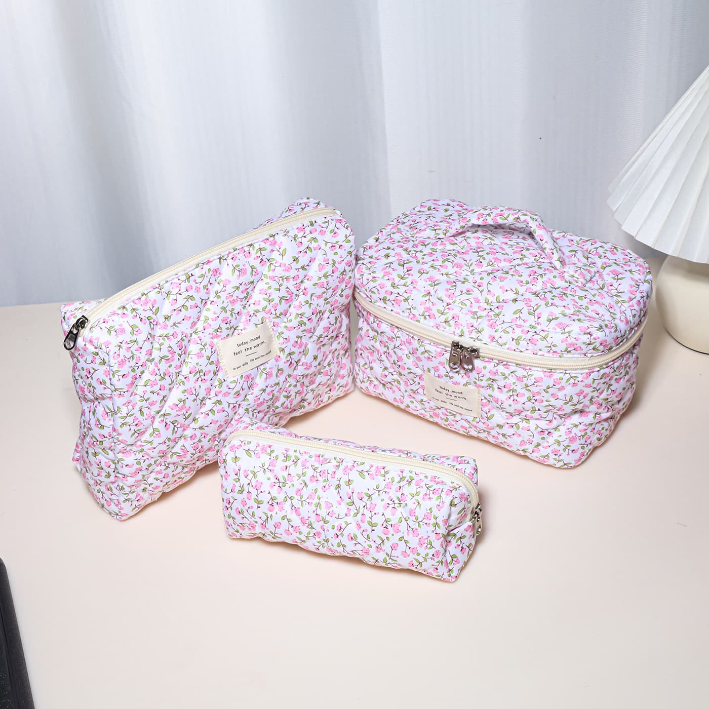 Quilted Makeup Bag Plaid Floral Cotton Padded Cosmetic Storage Bag Handheld Portable Ins Travel Set Quilted