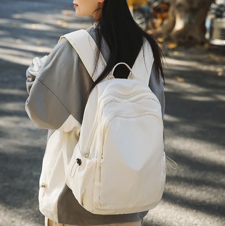 Solid Color Premium Backpack for Women, Simple College Student Bag, Lightweight High Schooler Large Capacity Couple Travel Backpack