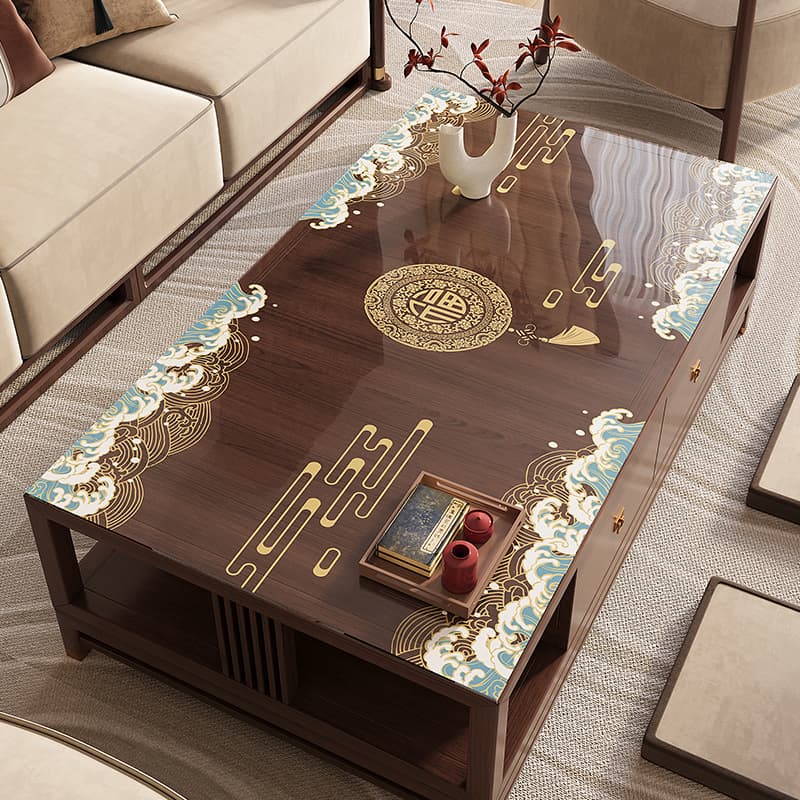 New Chinese Style Coffee Table Cloth, No-Wash, Oil-Proof, Waterproof, Heat-Resistant Table Mat, Transparent, Light Luxury, Premium Protection Mat for Tabletop