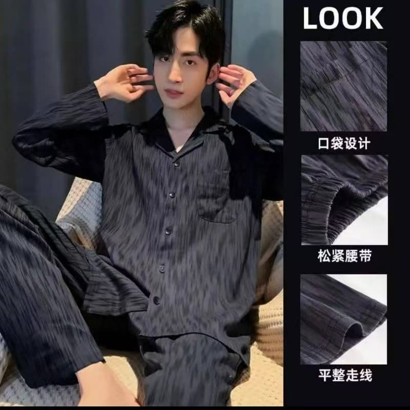 Autumn and winter men's pajamas, long-sleeved trousers, cardigans, double-breasted spring and autumn new youth, middle-aged and elderly autumn and winter styles that can be worn outside the border