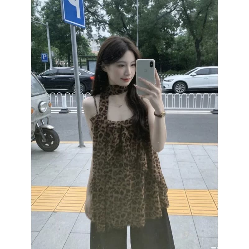 [Double-sided leopard print fabric + lining] Sexy leopard print cami top 2026 summer new sleeveless top for women