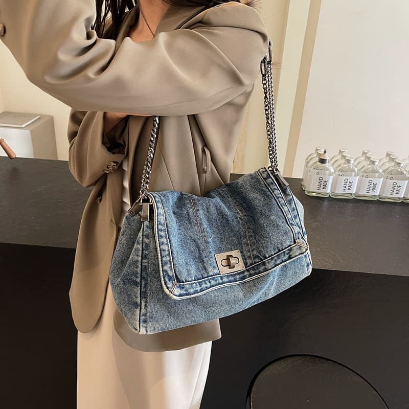 Cross-border Denim Bag for Women 2025 Summer New Fashion Chain Bag Large Capacity Tote Bag Shoulder Crossbody Bag
