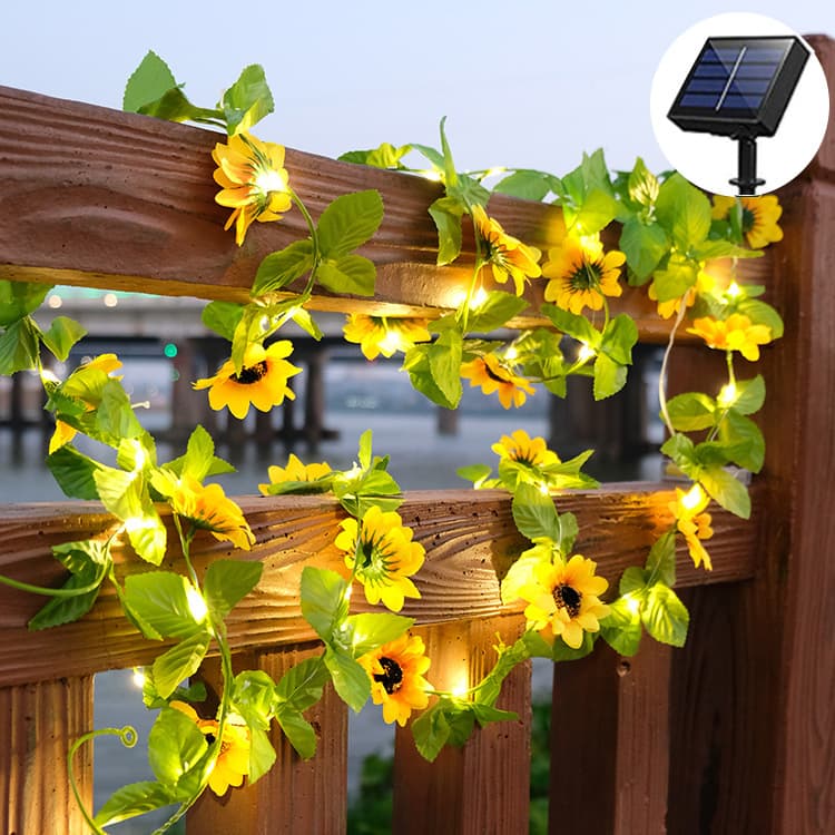 Amazon explosions led solar sunflower lights outdoor courtyard decoration rattan lights solar string lights