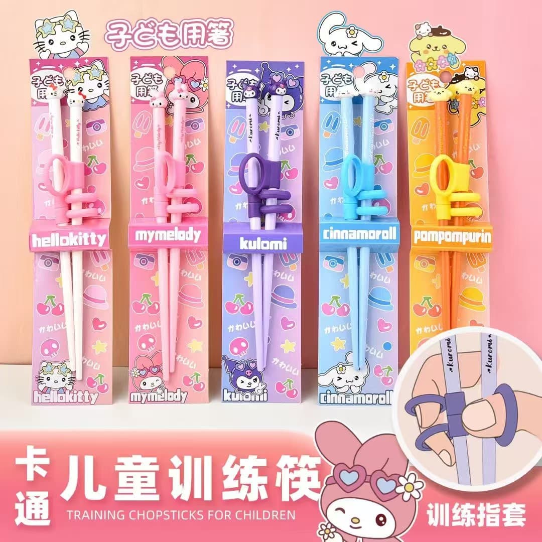 New Cute Cartoon Kuromi and My Melody Learning Chopsticks for Toddlers, Food-Grade Children's Training Chopsticks