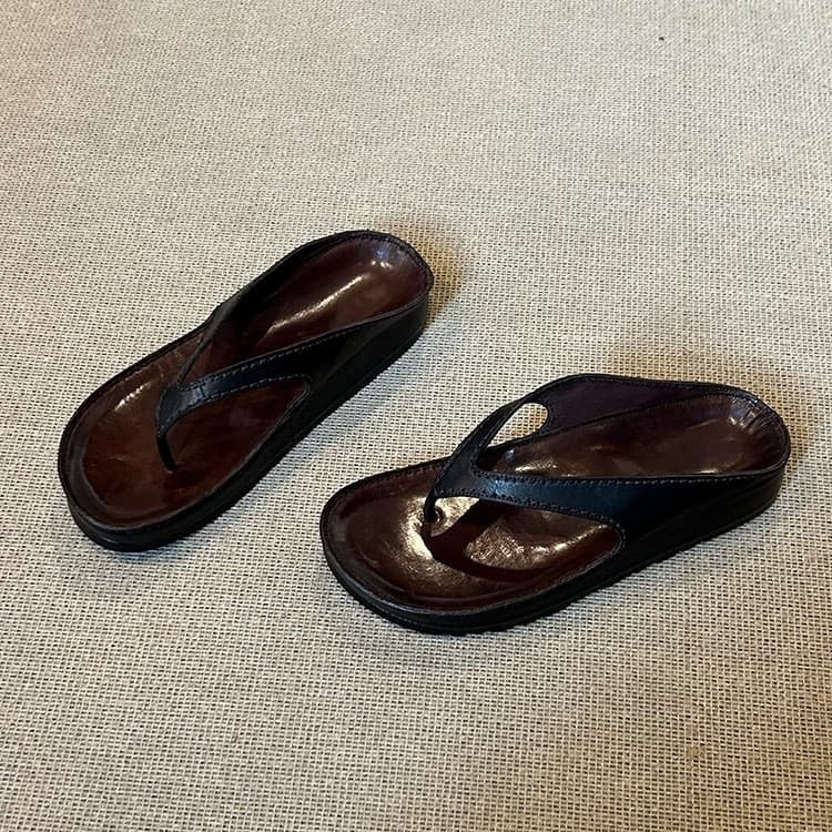 Leather Version~ Retro Unisex Thong Sandals for Women, 2025 Summer Thick Sole Flip Flops for Vacation