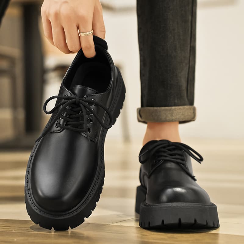 Autumn 2024 new men's business waterproof black leather shoes, chef shoes, men's Korean style versatile thick-soled work shoes