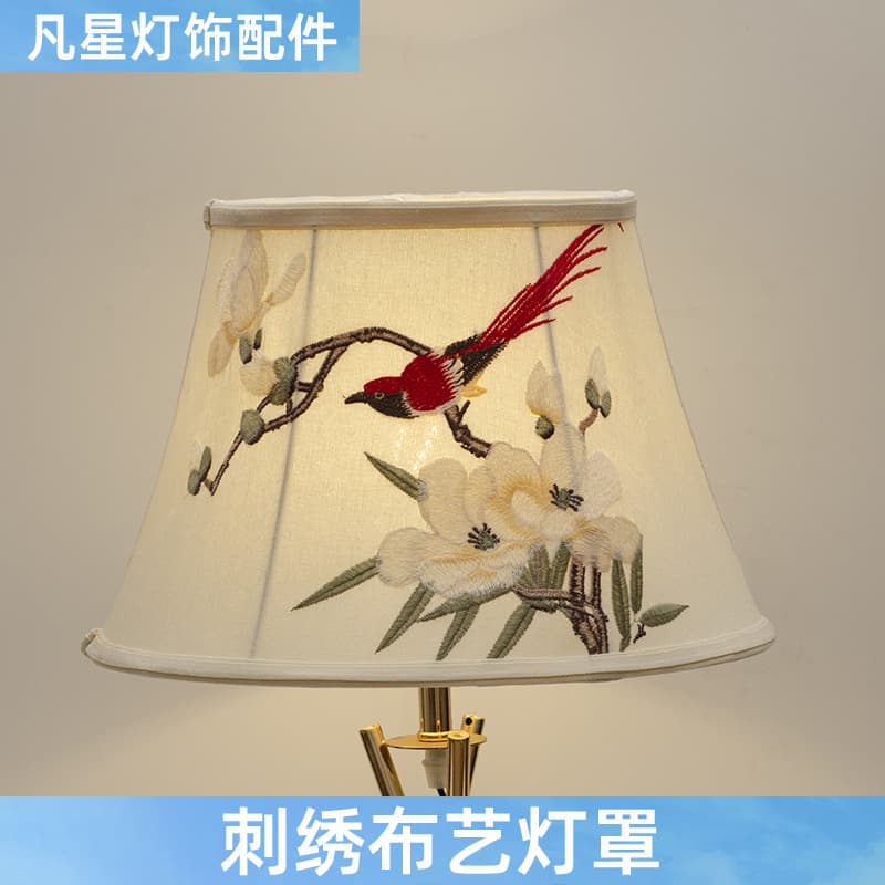American classical style antique flower and bird embroidery high-end fabric table lampshade bedroom hotel bedside floor lamp accessories