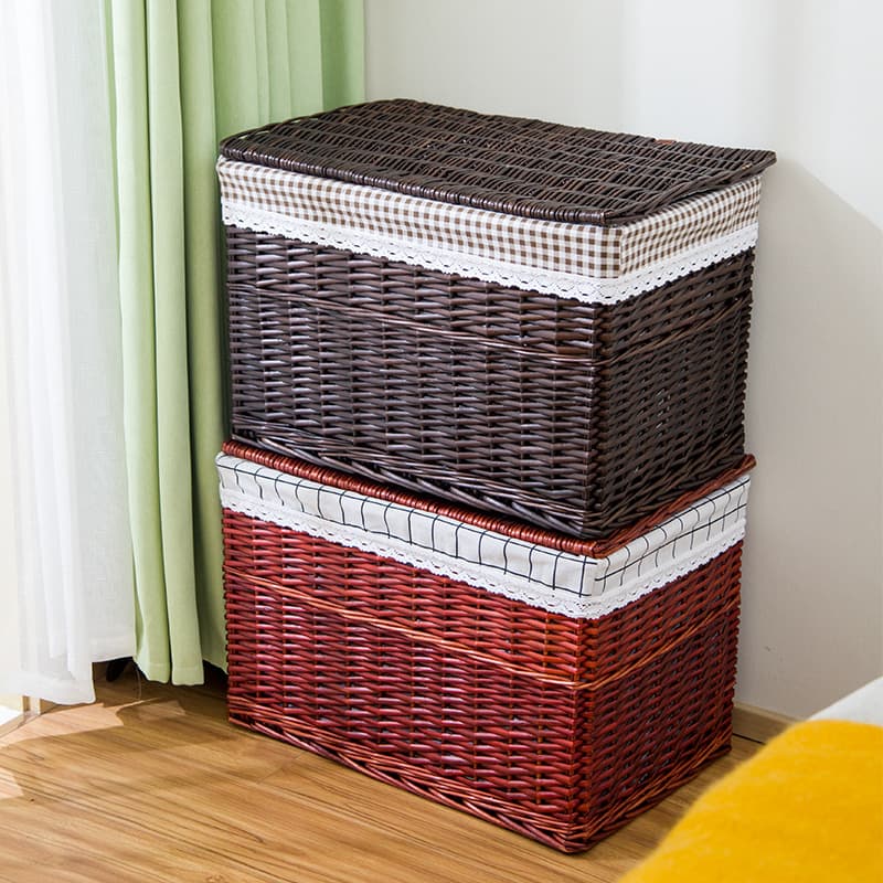 Rattan Storage Baskets with Lids, Large Fabric-covered Weaving Baskets for Toys and Clothes Organization