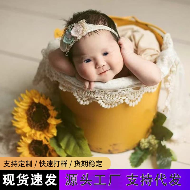 Baby Photography Prop Colorful Iron Vintage Container Full Moon 100 Days Background Bucket Newborn Photo Prop