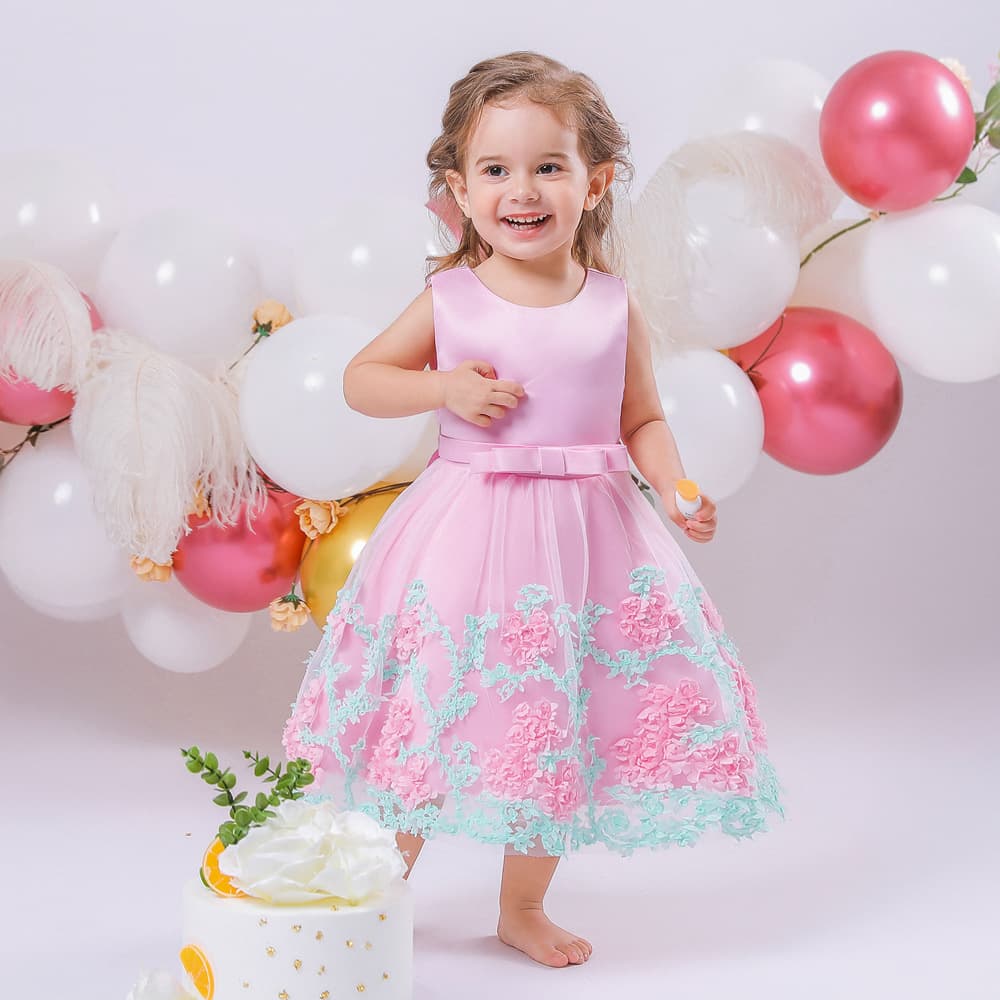2026 European and American Children's Dress Flower Mesh Baby Clothes Infant Baby Birthday Baptism Dress Wedding Photography Dress