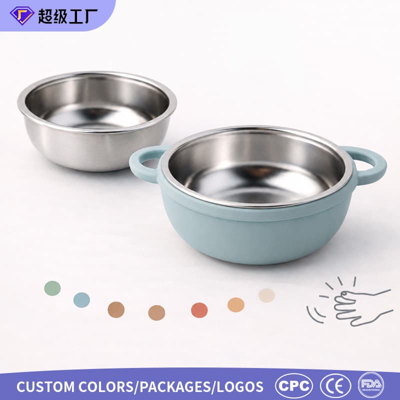 Food Grade Silicone Wrapped Stainless Steel Baby Feeding Bowl