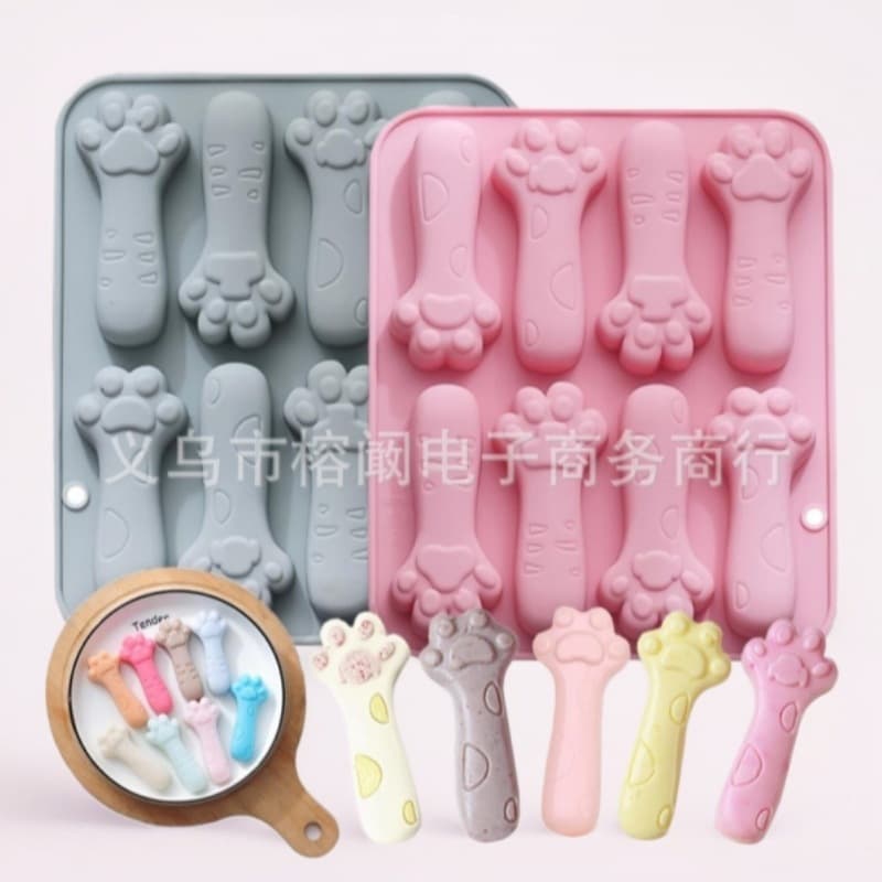 In Stock 8-Cat Paw Cookie Chocolate Mold Silicone Mold Cheese Stick Teether Baking Cake Mold