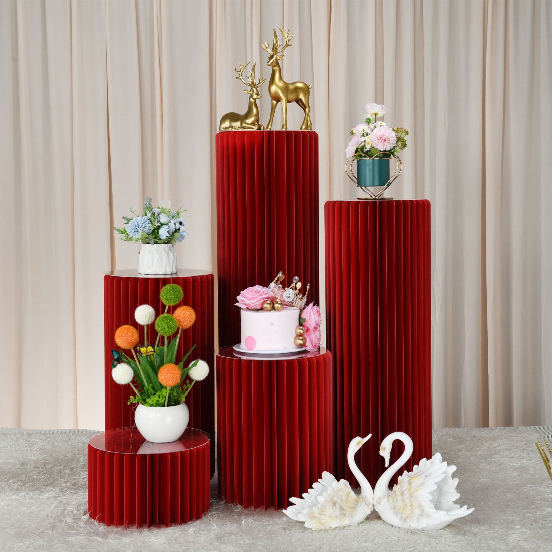 Wedding Props Foldable Dessert Table Paper Cylinder Wedding Window Display Ornament Welcome Area Decoration Party