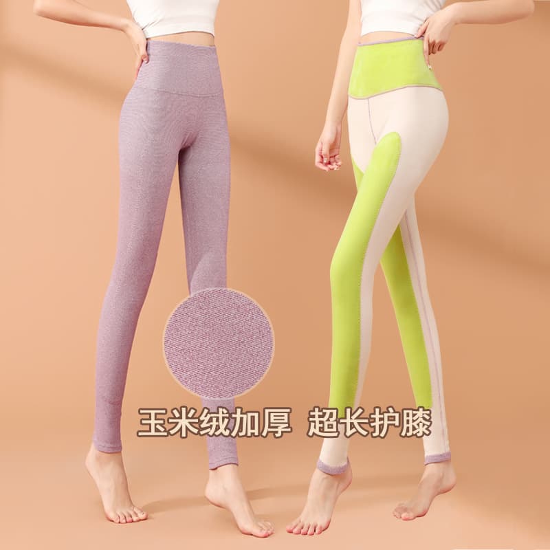 High-Waisted Thermal Pants for Tall Women with Knee and Waist Protection Patches, Plus-Size Winter Leggings for Warmth and Heat Retention