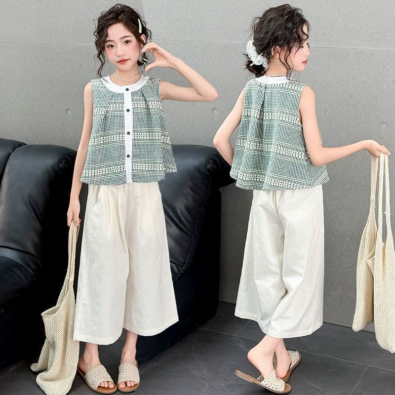 2025 New Korean-style fashionable two-piece summer set for girls, versatile and trendy casual wear for big and medium girls