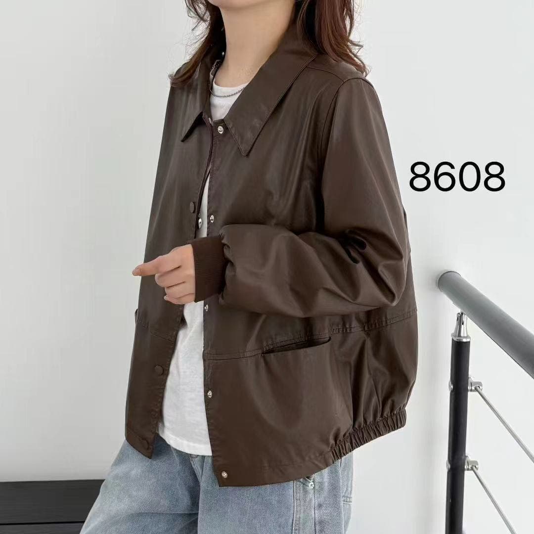 Solid Color Minimalist Leather Jacket for Women 2025 Fall New Style Lapel Loose Casual Chic Blazer Cardigan Top