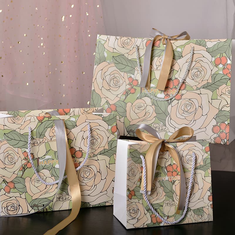 Ins-Style Cross-Border Champagne Rose Flower Teacher's Day Gift Bag with Ribbon Candy Packaging Bag Clothing Tote Bag
