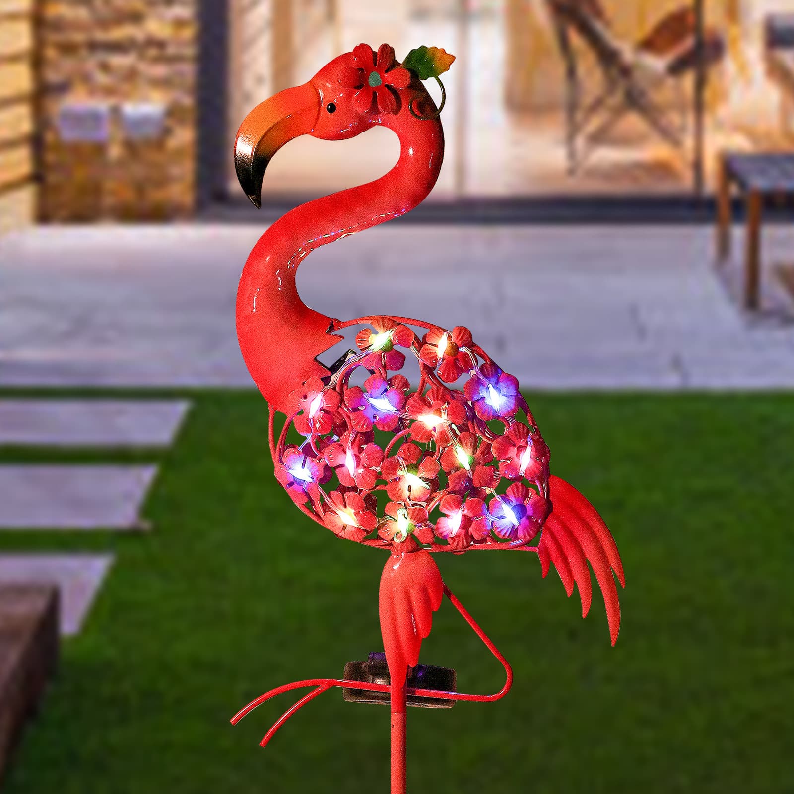 Cross-border solar flamingo ground lamp wrought iron decorative lamp LED outdoor garden lamp garden scenic area atmosphere lamp