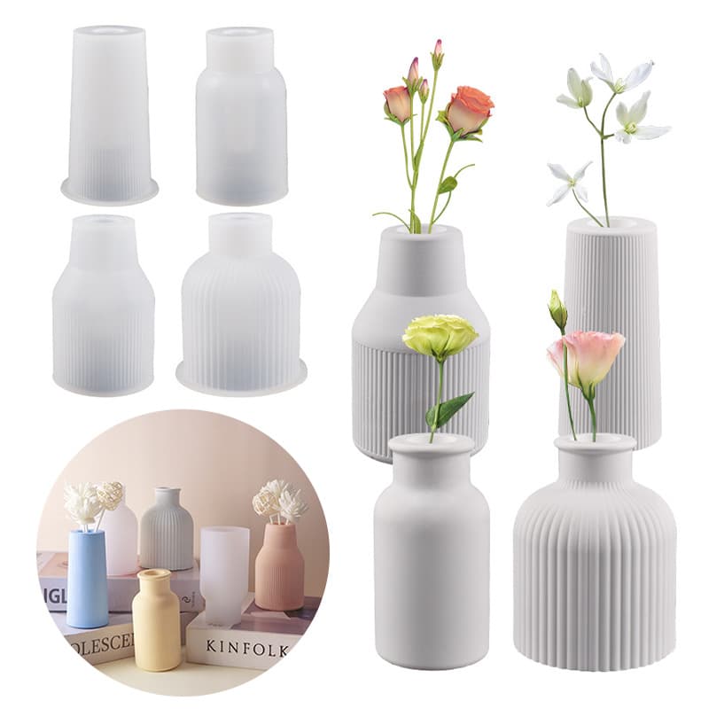 Simple Ins-Style Striped Vase Resin Silicone Mold, Epoxy Resin DIY Flower Arranger Bottle Plaster Display Stand Wholesale