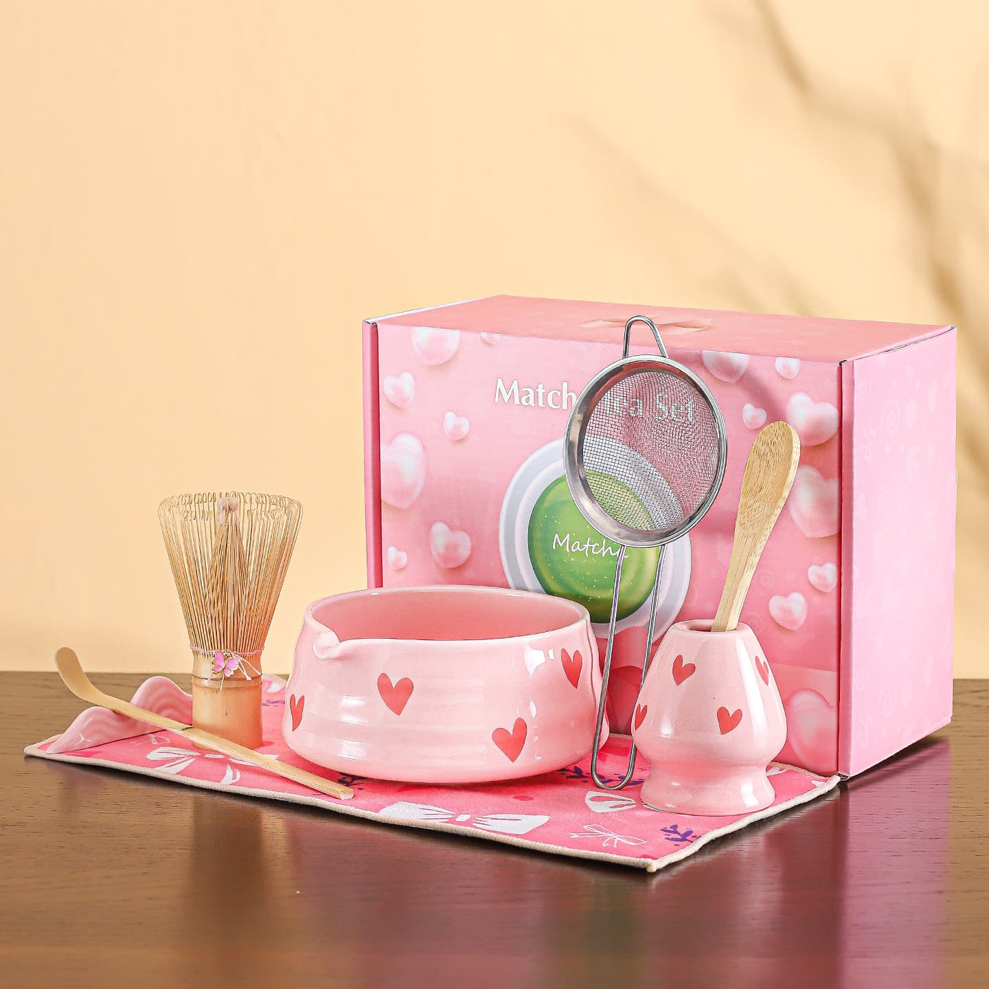 Cross-border Tea Ceremony Japanese Heart-shaped Matcha Tea Set, 100-prong Matcha Whisk, Chasen Holder, Chasen Stand, Tea Pick, Bamboo Chasen