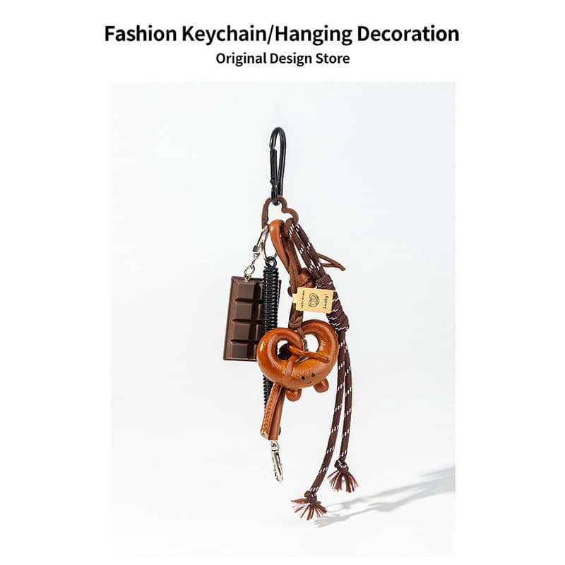 Maillard Brown Korean Ins Chocolate Bagel Pretzel Keychain Decorative Chain Miu Style Pretzel Bread Pendant