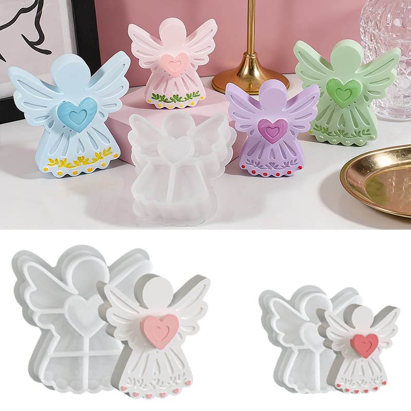 Fangege Easter Heart Angel Aromatherapy Candle Mold DIY Gypsum Crystal Ornament Decoration Silicone Mold