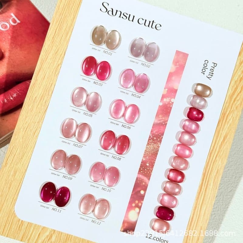 Sansu cute 12 colors cherry blossom cat eye nail polish gentle pink tone fine magnetic crystal cat eye nail art store opening set