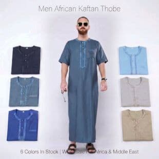 Amazon Bestseller African Moroccan Short-Sleeve Robe Arab Men's Embroidered Robe Ethnic Clothing Wholesale