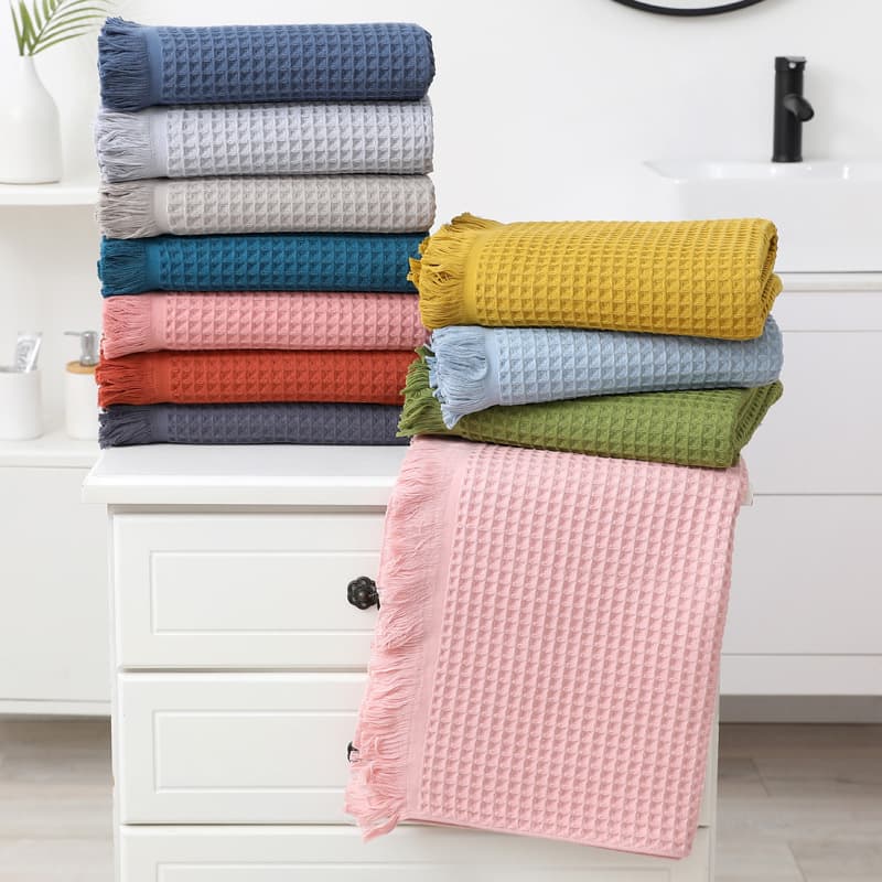 100% Cotton Extra Large Tassel Bath Towel Shawl Waffle Adult 90*180 Honeycomb Beach Towel Lint-Free Cotton Gauze