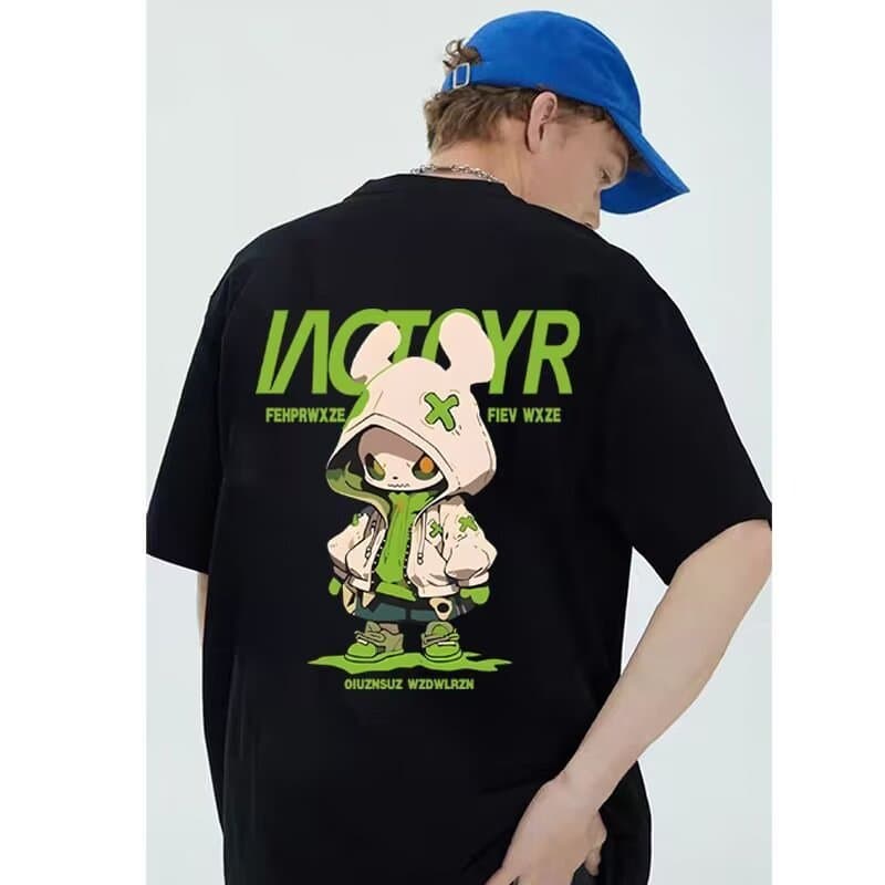 American-style ins heavy-weight pure cotton cartoon print short-sleeve T-shirt for men and women, summer trendy brand half-sleeve, hot-selling style