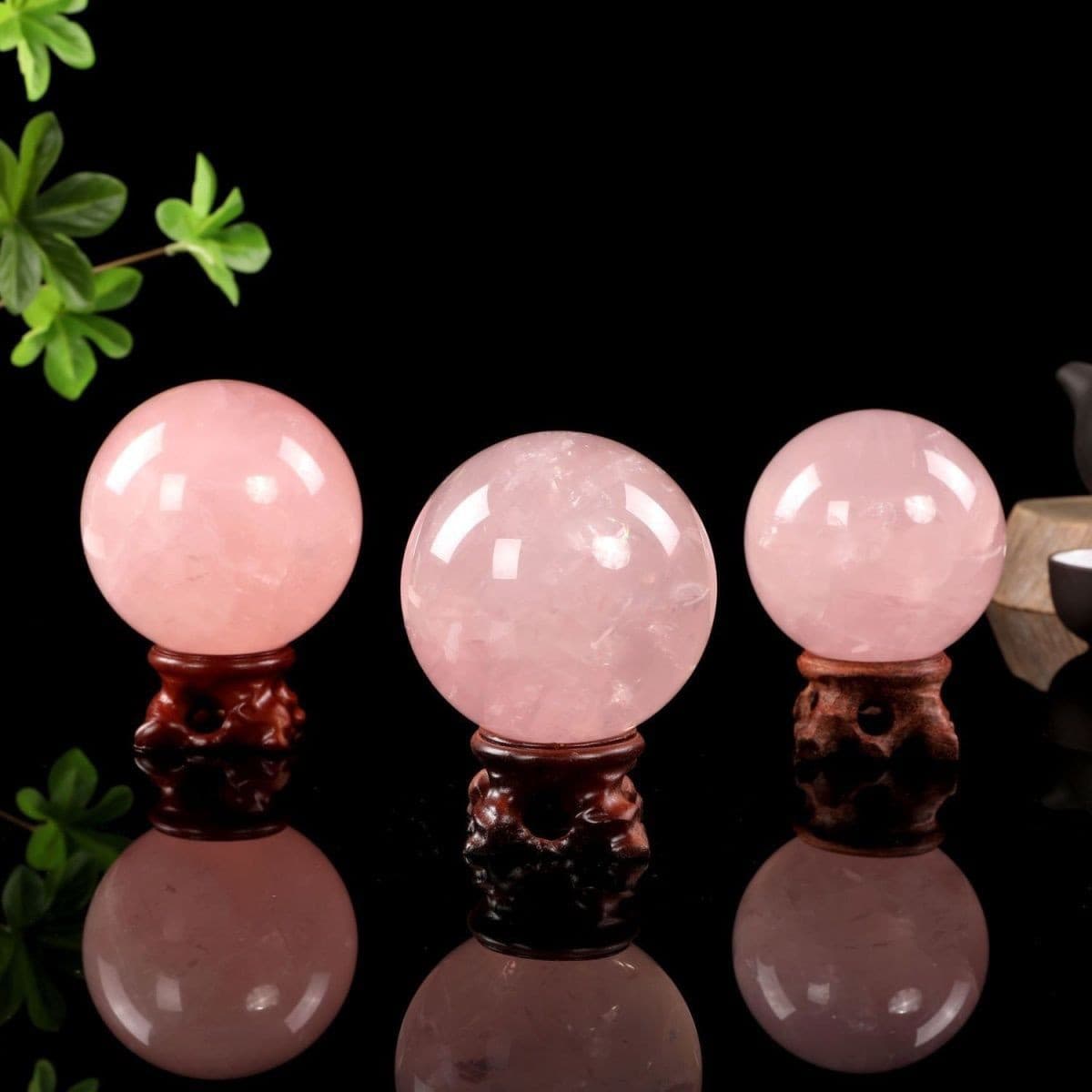 Factory direct sales natural starry sky pink crystal ball rough stone polished new style handle home office crystal crafts