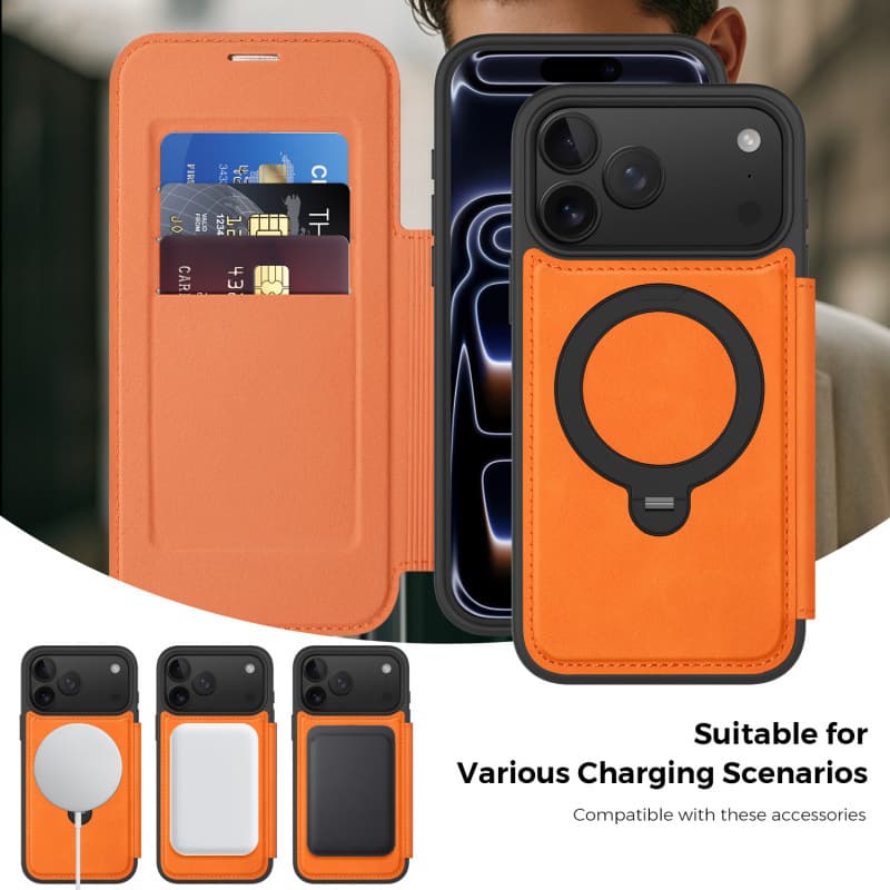 Suitable for Apple 17proMax mobile phone case Armor 360 rotating magnetic stand flip leather case 16pro protective cover