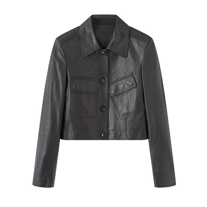 Arc'teryx 2025 Fall New Women's Fashion Versatile Notch Lapel Short Leather Jacket 103039