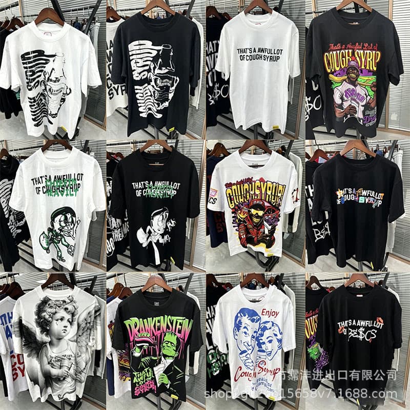 Cross-border factory exclusive supply 2026 summer high-quality American casual trendy brand COUGH SYRUP men's short-sleeve T-shirt