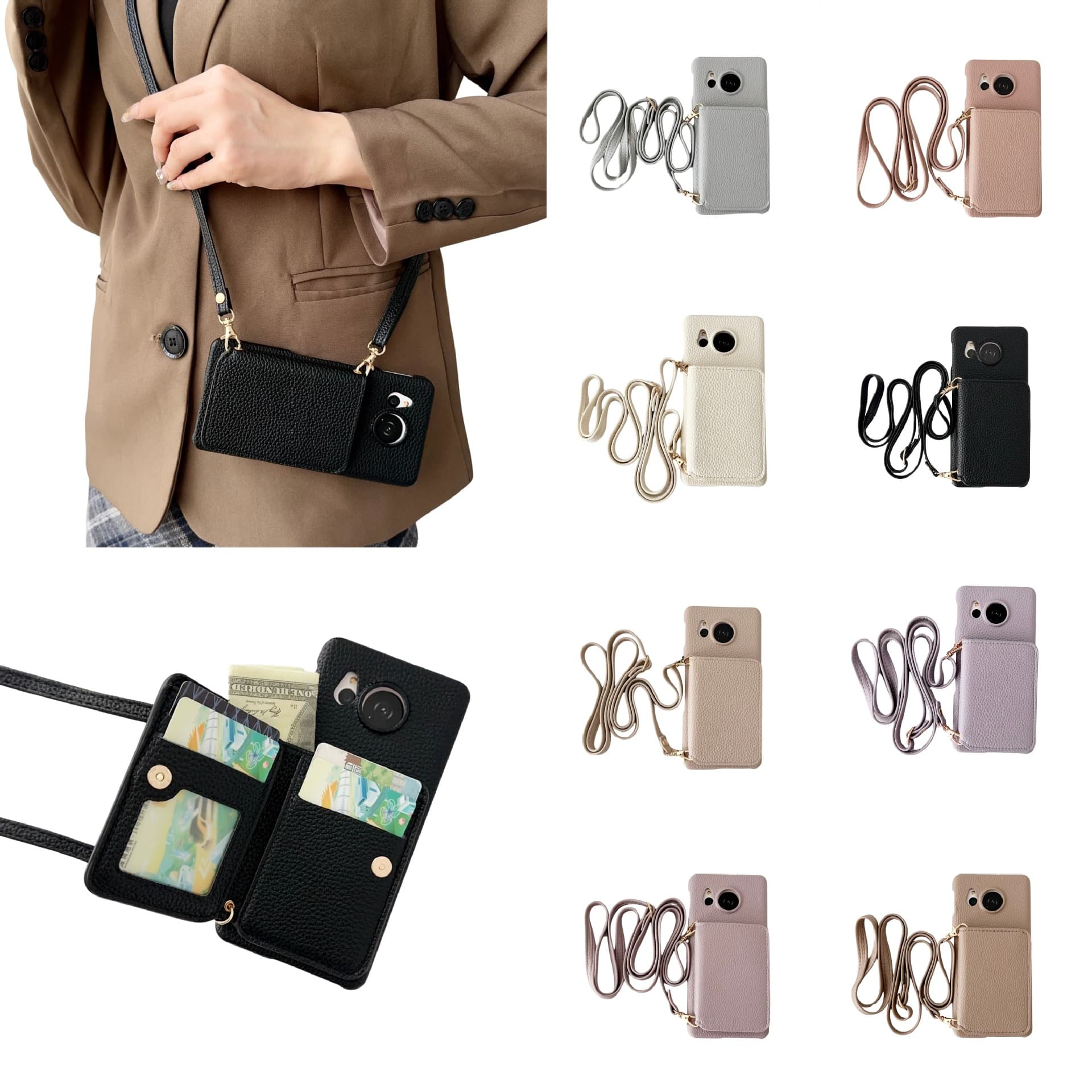 Compatible with Sharp R8 Phone Case Sense7 Wallet Style Leather Case Wish3 Flip Crossbody Lanyard 7plus Card Slot Case