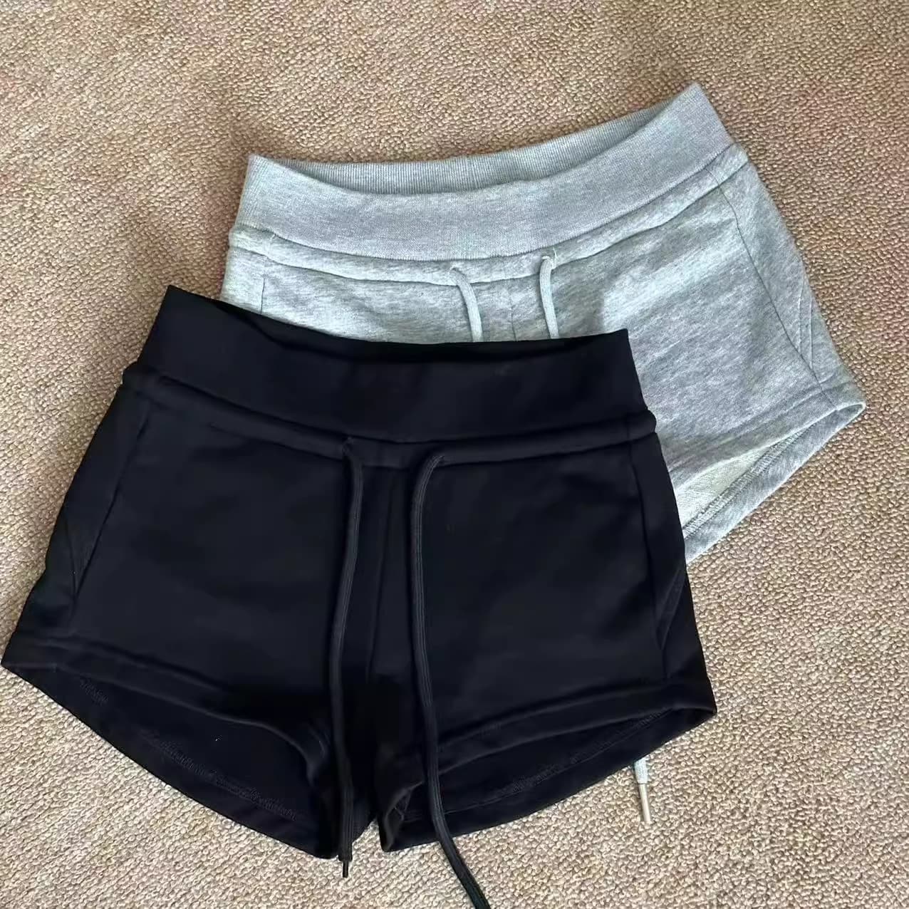 Plus Size Women's Gray Athletic Shorts, Hot Girl Shorts, Drawstring Casual Pants, Women's Summer Low-Rise Straight-Leg Pants, Black Pants