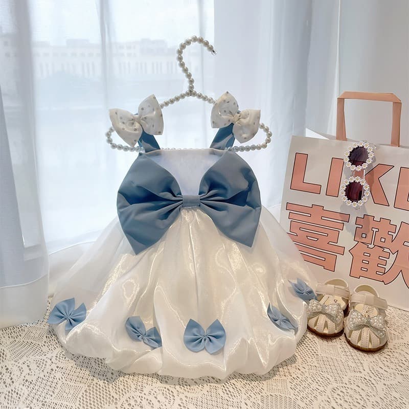 Girls Summer Princess Dress Baby Toddler Puffy Dress Bowknot Suspender Dress