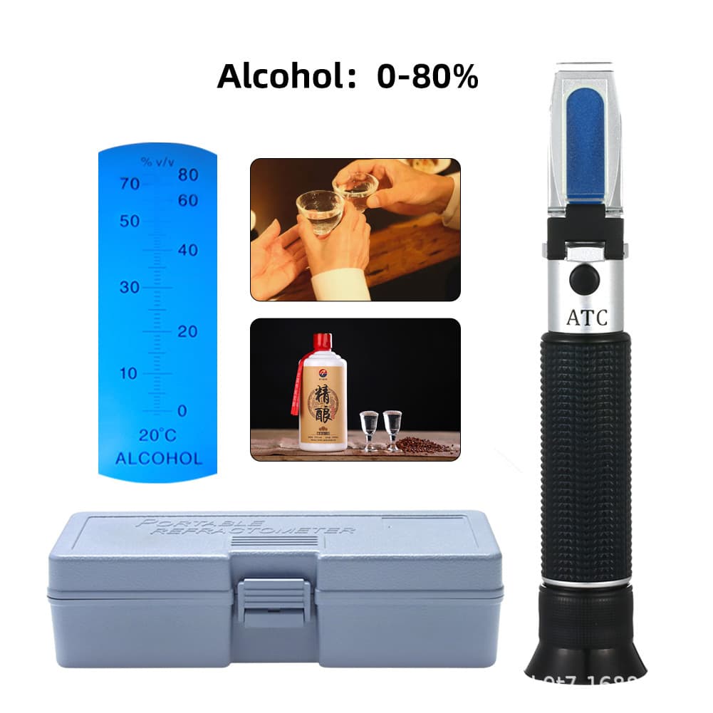 Cross-border handheld refractometer alcohol tester for liquor, alcohol content meter (0-80%), refractive index meter.